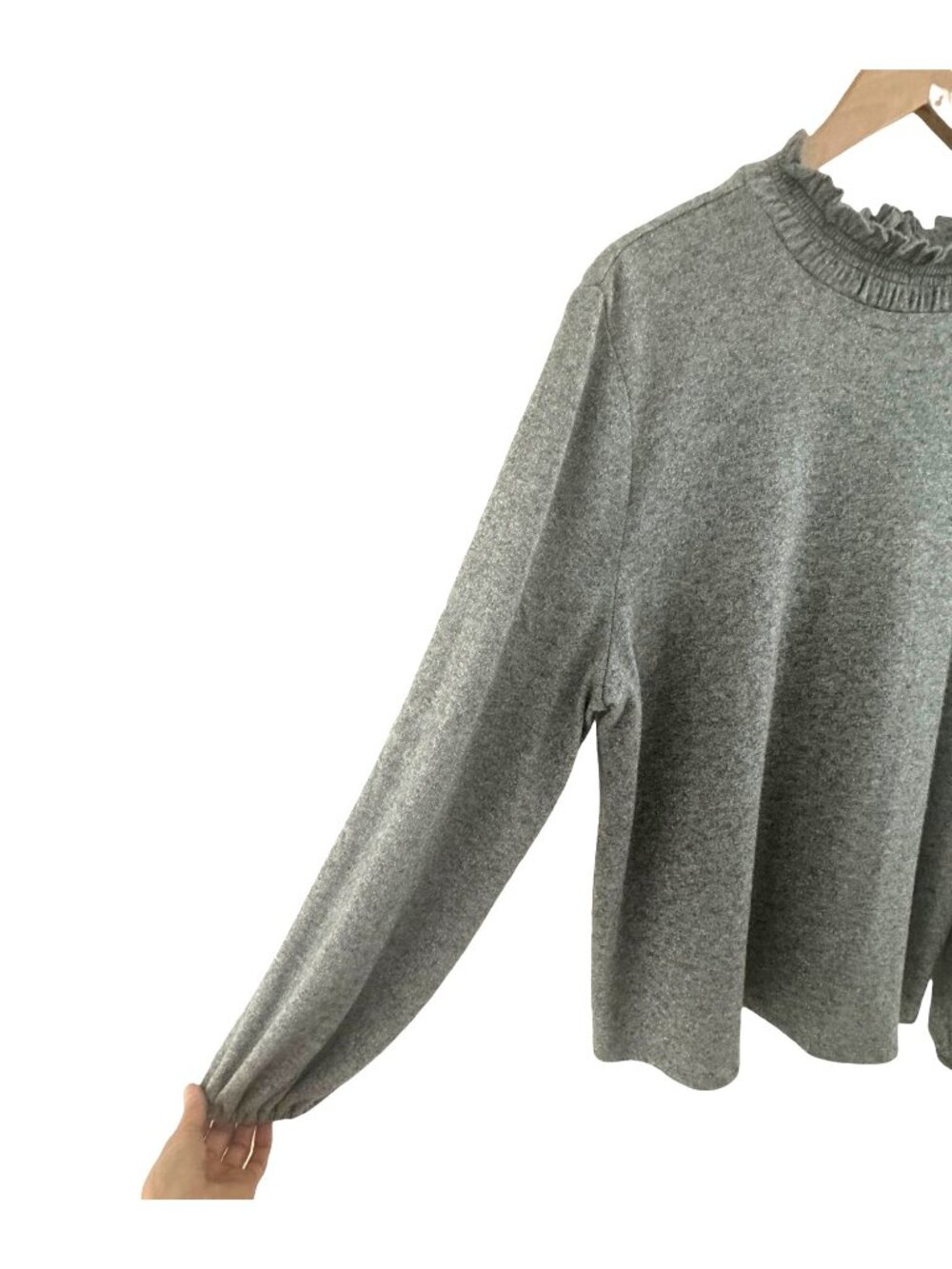 Talbots Tie Back Smocked Top Gray‎ Silver Shimmer Metallic Knit Size XL Shirt - Picture 5 of 10